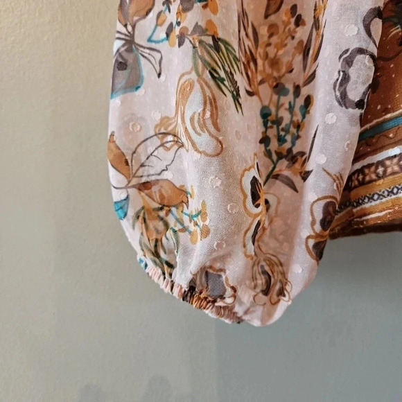 Joie Peach Floral Bohemian Peasant Chiffon Swiss Dot  Ruffle Top Tie Blouse XS. - Picture 15 of 16